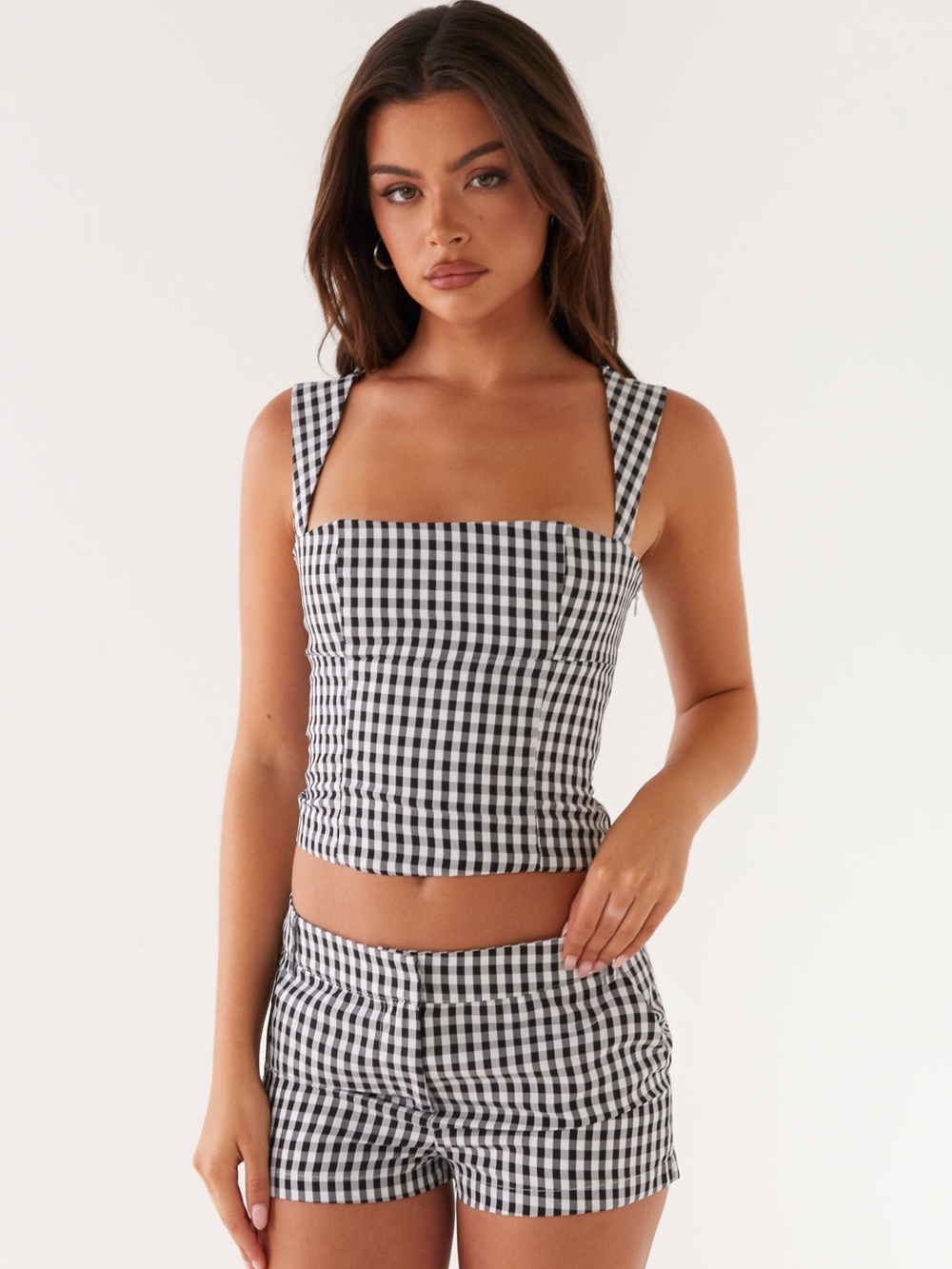 Peppermint Black & White Gingham Square-Neck Cropped Tank
